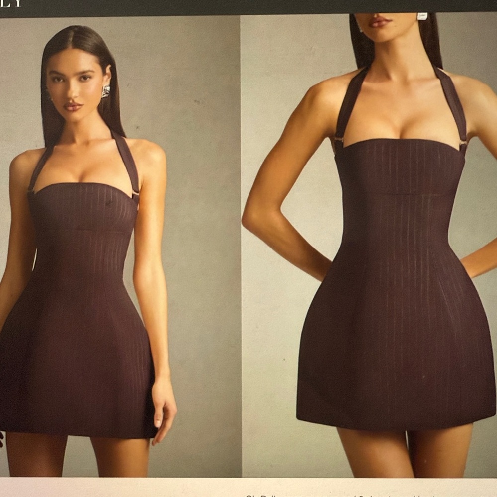 Oh Polly Brown Pinstripe  Dress